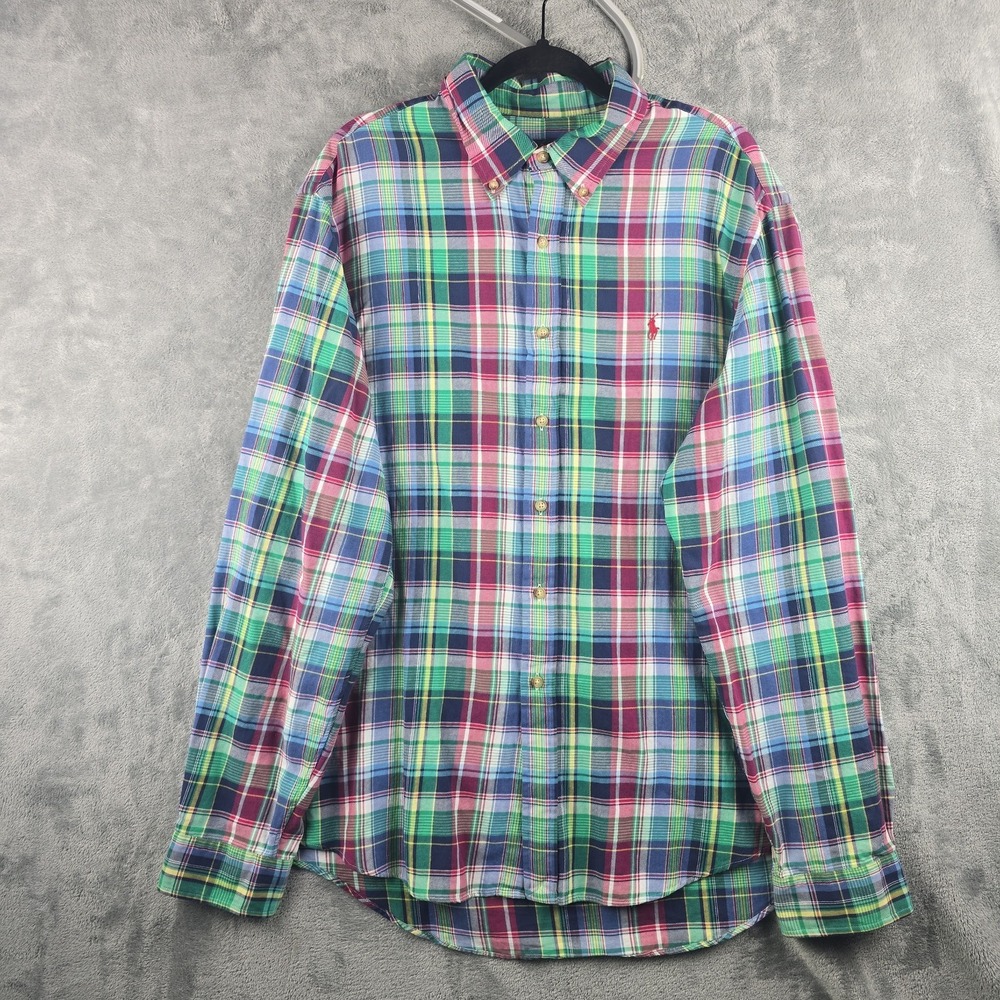 Ralph Lauren Shirt Mens XL Madras Plaid Office Preppy Casual Colorful Button